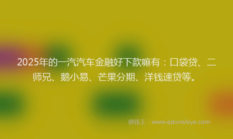 2025年的一汽汽车金融好下款嘛有：口袋贷、二师兄、鹅小易、芒果分期、洋钱速贷等。