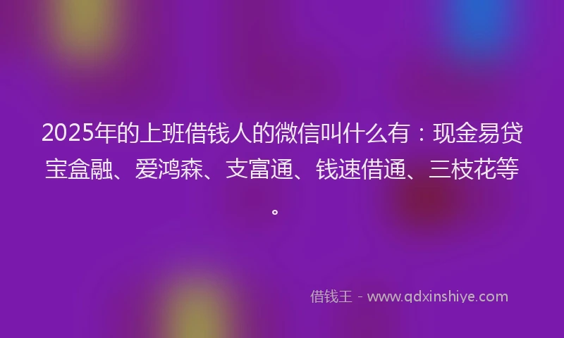 2025年的上班借钱人的微信叫什么有：现金易贷宝盒融、爱鸿森、支富通、钱速借通、三枝花等。