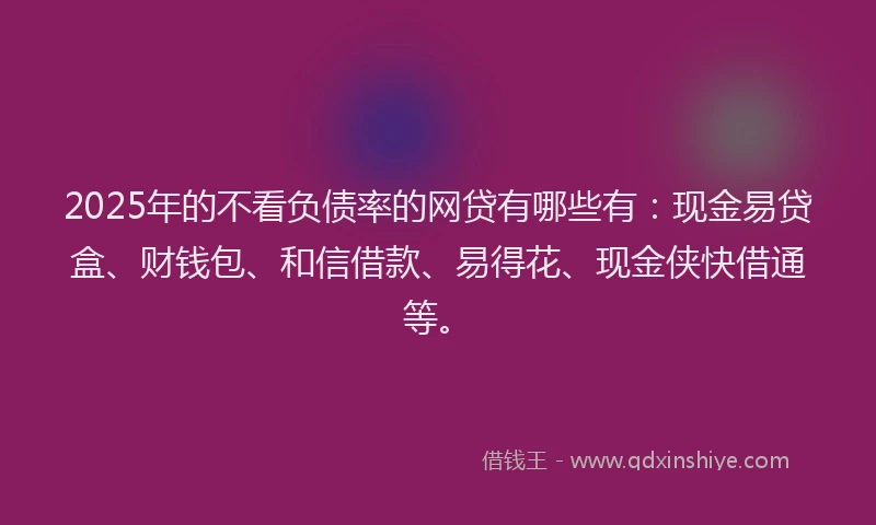 2025年的不看负债率的网贷有哪些有：现金易贷盒、财钱包、和信借款、易得花、现金侠快借通等。