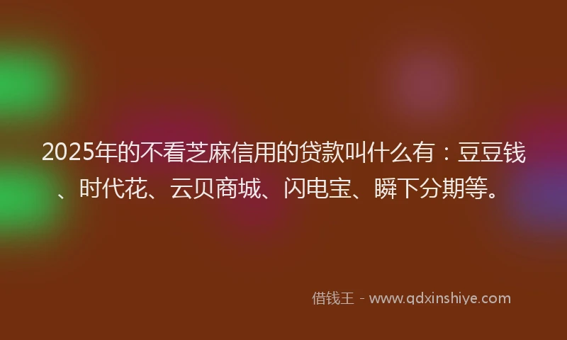2025年的不看芝麻信用的贷款叫什么有：豆豆钱、时代花、云贝商城、闪电宝、瞬下分期等。