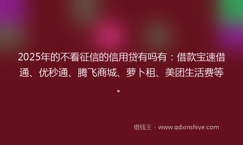 2025年的不看征信的信用贷有吗有：借款宝速借通、优秒通、腾飞商城、萝卜租、美团生活费等。