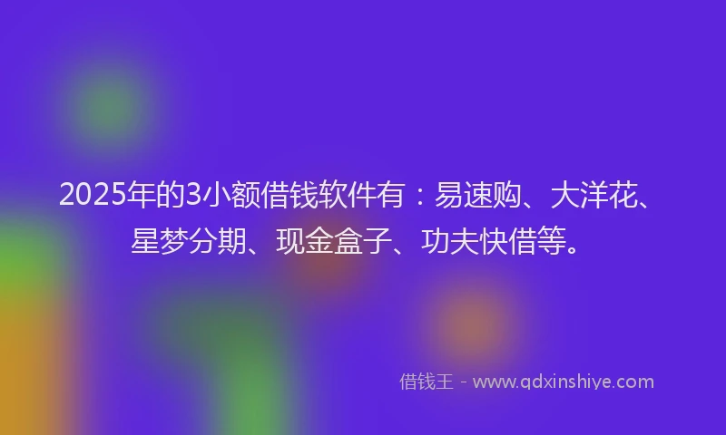 2025年的3小额借钱软件有：易速购、大洋花、星梦分期、现金盒子、功夫快借等。