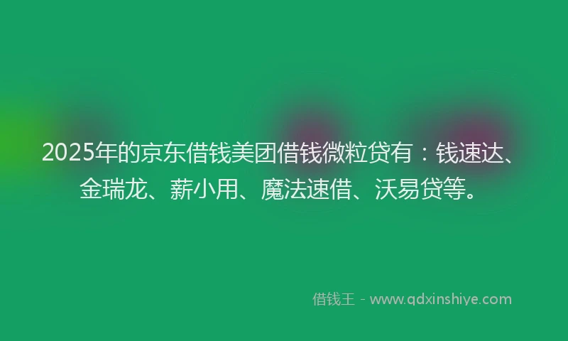 2025年的京东借钱美团借钱微粒贷有：钱速达、金瑞龙、薪小用、魔法速借、沃易贷等。