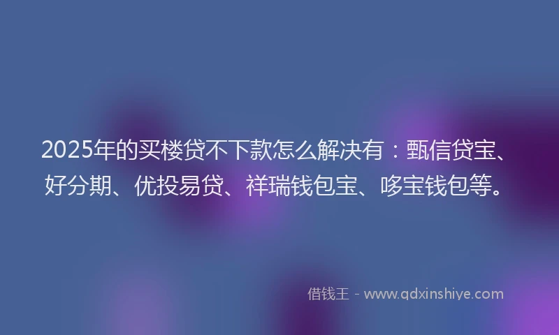 2025年的买楼贷不下款怎么解决有：甄信贷宝、好分期、优投易贷、祥瑞钱包宝、哆宝钱包等。