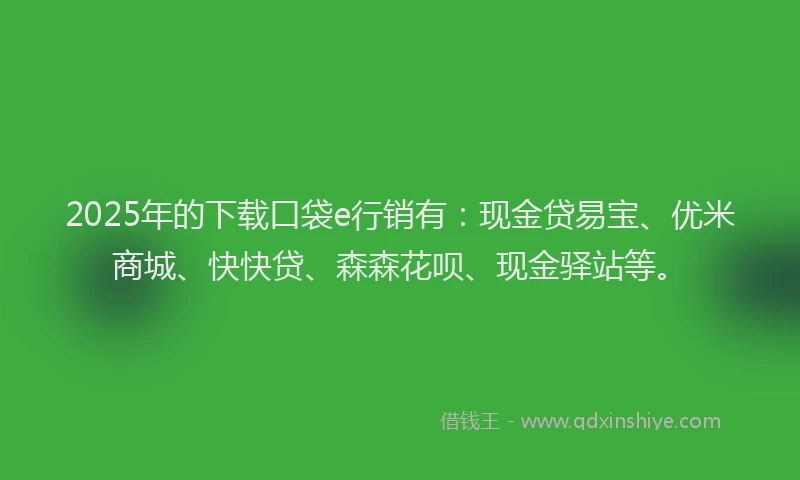 2025年的下载口袋e行销有：现金贷易宝、优米商城、快快贷、森森花呗、现金驿站等。