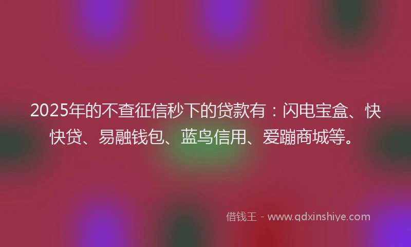 2025年的不查征信秒下的贷款有：闪电宝盒、快快贷、易融钱包、蓝鸟信用、爱蹦商城等。