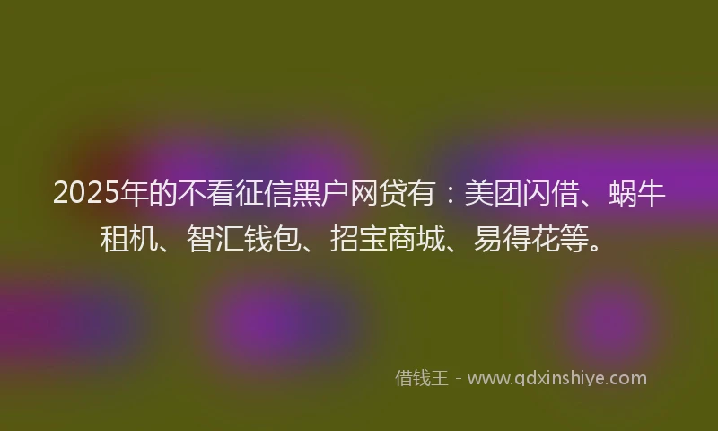 2025年的不看征信黑户网贷有:美团闪借、蜗牛租机、智汇钱包、招宝商城、易得花等。