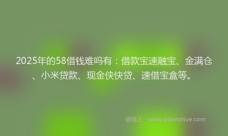 2025年的58借钱难吗有：借款宝速融宝、金满仓、小米贷款、现金侠快贷、速借宝盒等。
