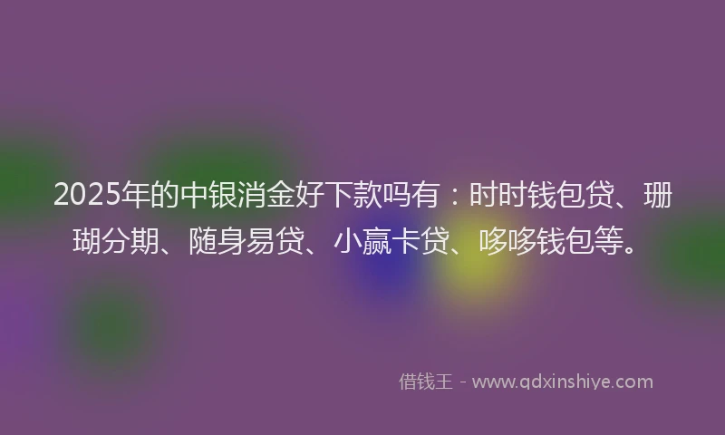 2025年的中银消金好下款吗有：时时钱包贷、珊瑚分期、随身易贷、小赢卡贷、哆哆钱包等。