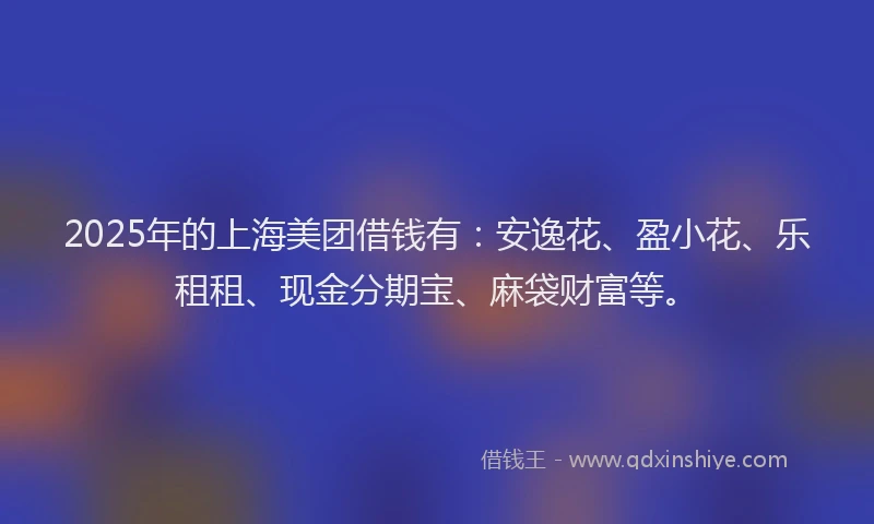 2025年的上海美团借钱有：安逸花、盈小花、乐租租、现金分期宝、麻袋财富等。