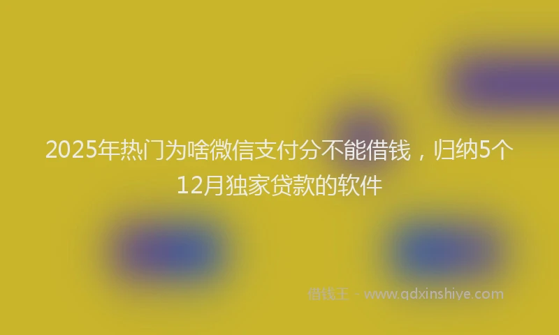 2025年热门为啥微信支付分不能借钱，归纳5个12月独家贷款的软件
