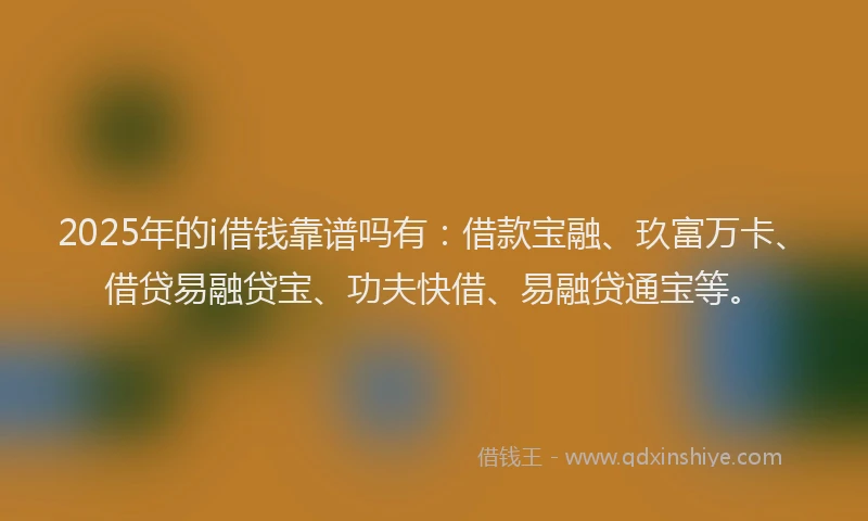 2025年的i借钱靠谱吗有：借款宝融、玖富万卡、借贷易融贷宝、功夫快借、易融贷通宝等。