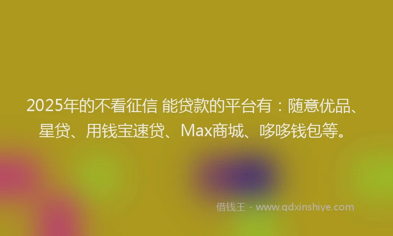 2025年的不看征信 能贷款的平台有：随意优品、星贷、用钱宝速贷、Max商城、哆哆钱包等。