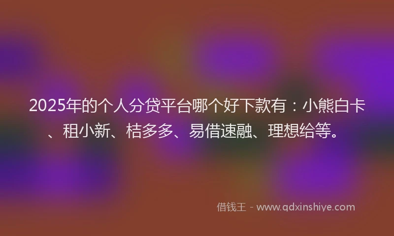 2025年的个人分贷平台哪个好下款有：小熊白卡、租小新、桔多多、易借速融、理想给等。