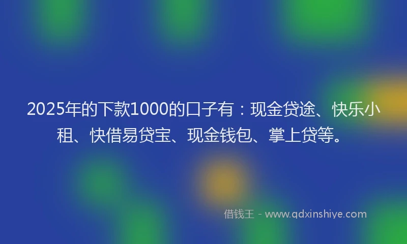 2025年的下款1000的口子有：现金贷途、快乐小租、快借易贷宝、现金钱包、掌上贷等。