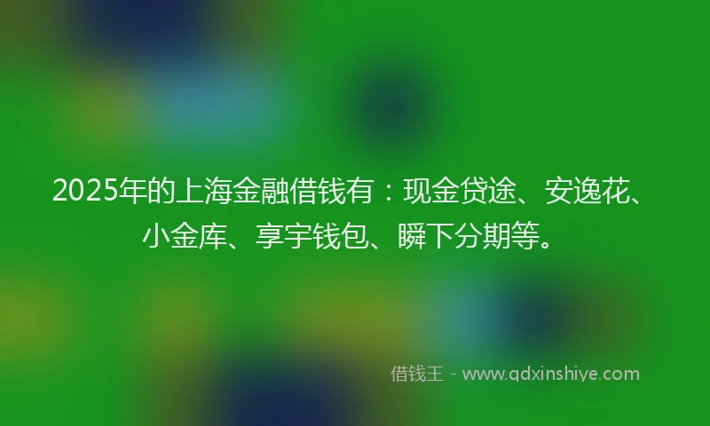 2025年的上海金融借钱有:现金贷途、安逸花、小金库、享宇钱包、瞬下分期等。