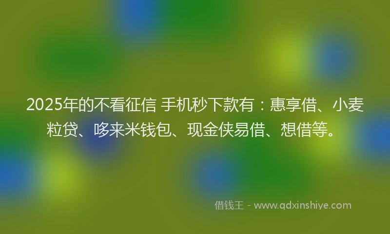2025年的不看征信 手机秒下款有：惠享借、小麦粒贷、哆来米钱包、现金侠易借、想借等。