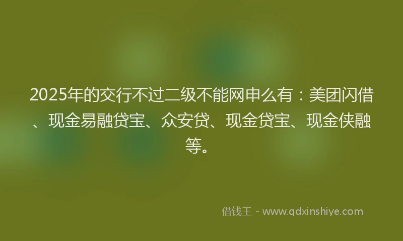 2025年的交行不过二级不能网申么有：美团闪借、现金易融贷宝、众安贷、现金贷宝、现金侠融等。