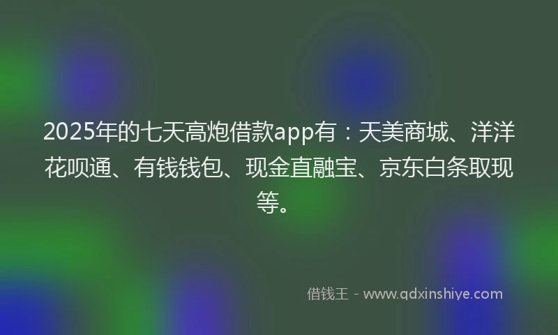 2025年的七天高炮借款app有：天美商城、洋洋花呗通、有钱钱包、现金直融宝、京东白条取现等。