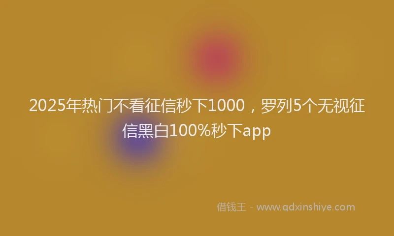 2025年热门不看征信秒下1000，罗列5个无视征信黑白100%秒下app