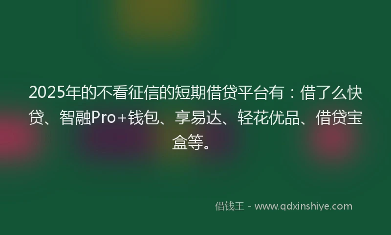 2025年的不看征信的短期借贷平台有：借了么快贷、智融Pro+钱包、享易达、轻花优品、借贷宝盒等。
