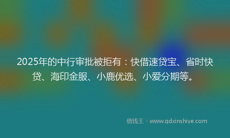2025年的中行审批被拒有：快借速贷宝、省时快贷、海印金服、小鹿优选、小爱分期等。