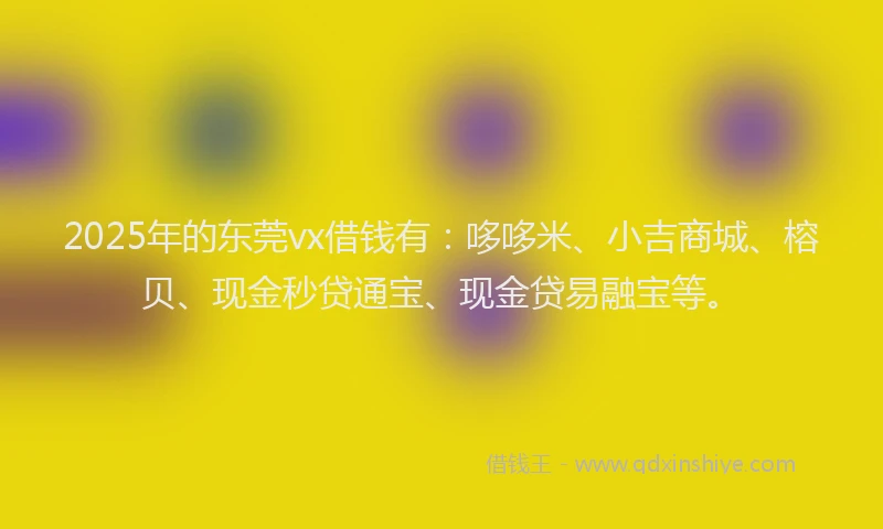 2025年的东莞vx借钱有：哆哆米、小吉商城、榕贝、现金秒贷通宝、现金贷易融宝等。