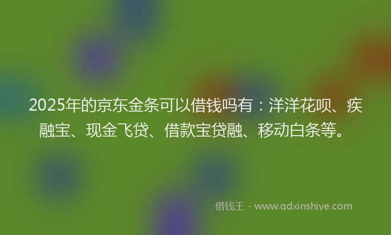 2025年的京东金条可以借钱吗有：洋洋花呗、疾融宝、现金飞贷、借款宝贷融、移动白条等。