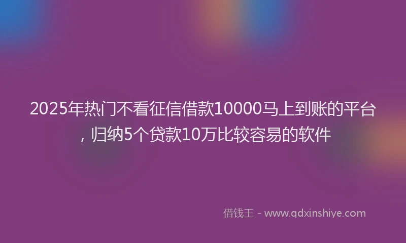 2025年热门不看征信借款10000马上到账的平台，归纳5个贷款10万比较容易的软件