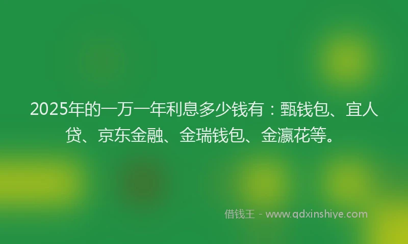 2025年的一万一年利息多少钱有：甄钱包、宜人贷、京东金融、金瑞钱包、金瀛花等。