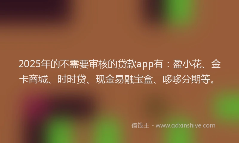 2025年的不需要审核的贷款app有：盈小花、金卡商城、时时贷、现金易融宝盒、哆哆分期等。