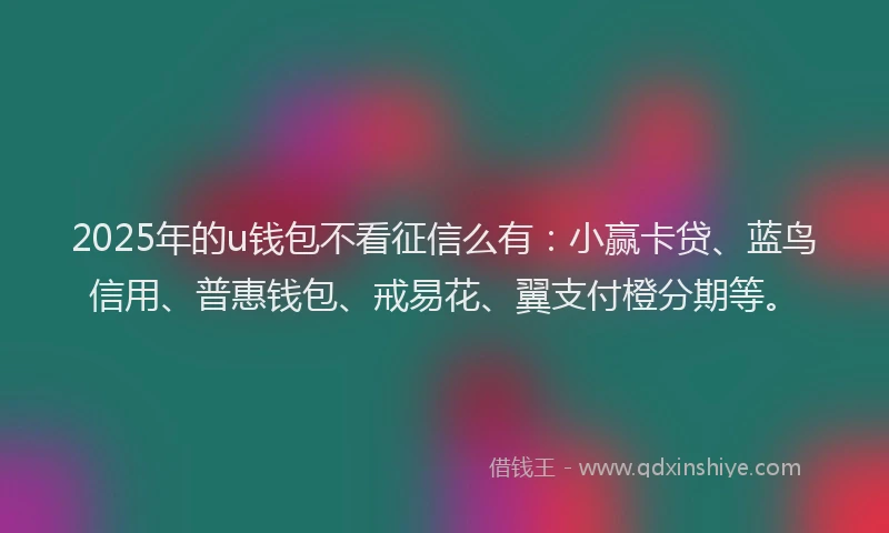 2025年的u钱包不看征信么有：小赢卡贷、蓝鸟信用、普惠钱包、戒易花、翼支付橙分期等。
