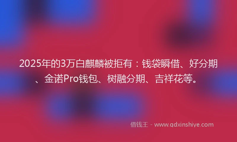 2025年的3万白麒麟被拒有：钱袋瞬借、好分期、金诺Pro钱包、树融分期、吉祥花等。