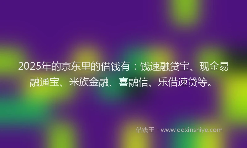 2025年的京东里的借钱有：钱速融贷宝、现金易融通宝、米族金融、喜融信、乐借速贷等。