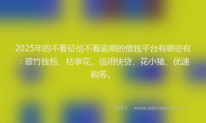 2025年的不看征信不看逾期的借钱平台有哪些有：翠竹钱包、桔享花、信用快贷、花小猪、优速购等。
