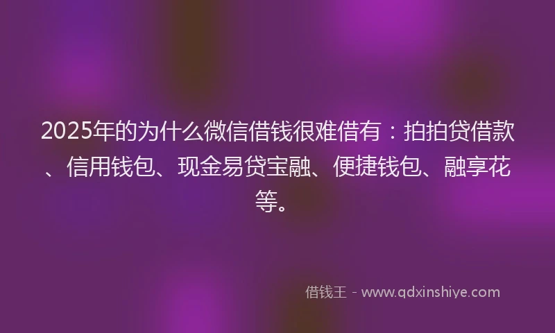 2025年的为什么微信借钱很难借有:拍拍贷借款、信用钱包、现金易贷宝融、便捷钱包、融享花等。