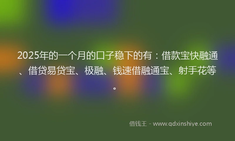 2025年的一个月的口子稳下的有：借款宝快融通、借贷易贷宝、极融、钱速借融通宝、射手花等。