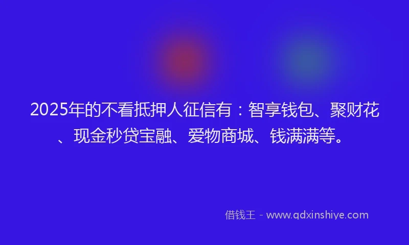 2025年的不看抵押人征信有：智享钱包、聚财花、现金秒贷宝融、爱物商城、钱满满等。