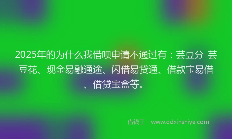 2025年的为什么我借呗申请不通过有：芸豆分-芸豆花、现金易融通途、闪借易贷通、借款宝易借、借贷宝盒等。