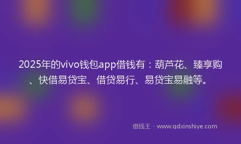 2025年的vivo钱包app借钱有：葫芦花、臻享购、快借易贷宝、借贷易行、易贷宝易融等。