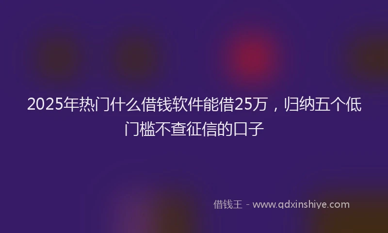 2025年热门什么借钱软件能借25万，归纳五个低门槛不查征信的口子