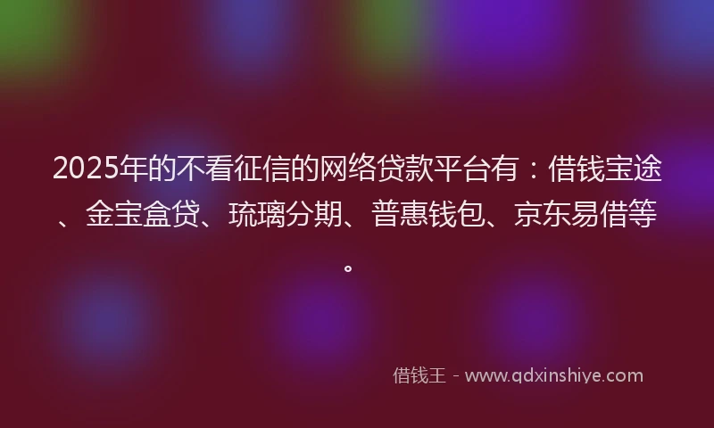 2025年的不看征信的网络贷款平台有：借钱宝途、金宝盒贷、琉璃分期、普惠钱包、京东易借等。