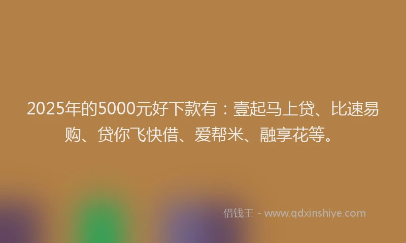 2025年的5000元好下款有：壹起马上贷、比速易购、贷你飞快借、爱帮米、融享花等。