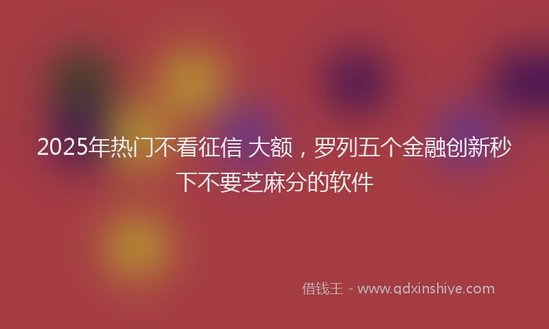 2025年热门不看征信 大额，罗列五个金融创新秒下不要芝麻分的软件