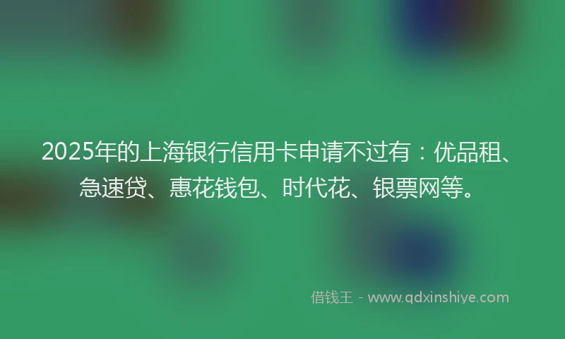 2025年的上海银行信用卡申请不过有：优品租、急速贷、惠花钱包、时代花、银票网等。