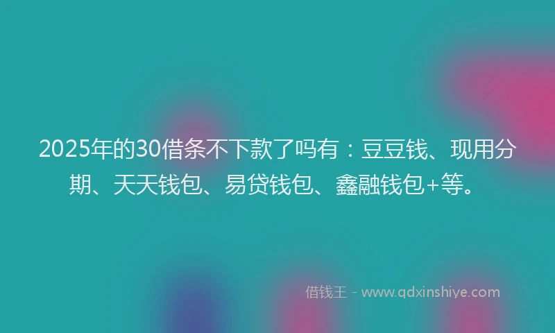 2025年的30借条不下款了吗有：豆豆钱、现用分期、天天钱包、易贷钱包、鑫融钱包+等。