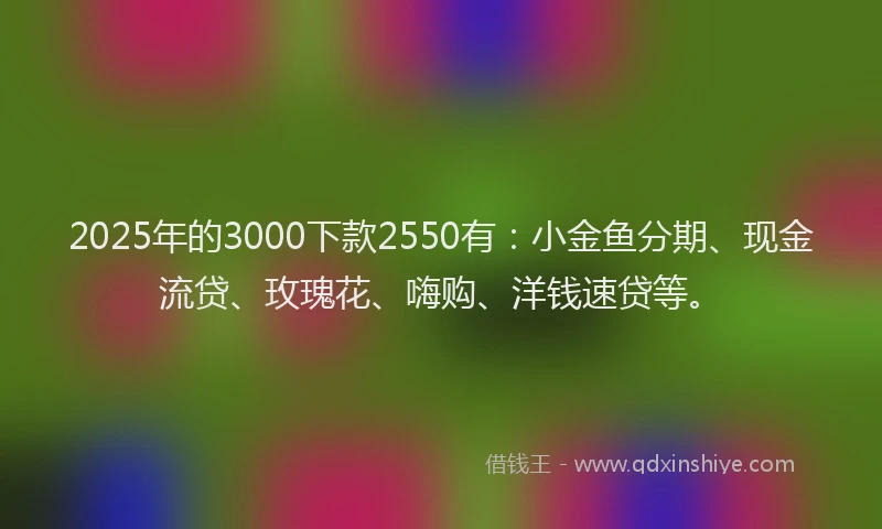2025年的3000下款2550有：小金鱼分期、现金流贷、玫瑰花、嗨购、洋钱速贷等。