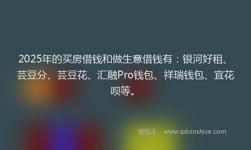 2025年的买房借钱和做生意借钱有：银河好租、芸豆分、芸豆花、汇融Pro钱包、祥瑞钱包、宜花呗等。