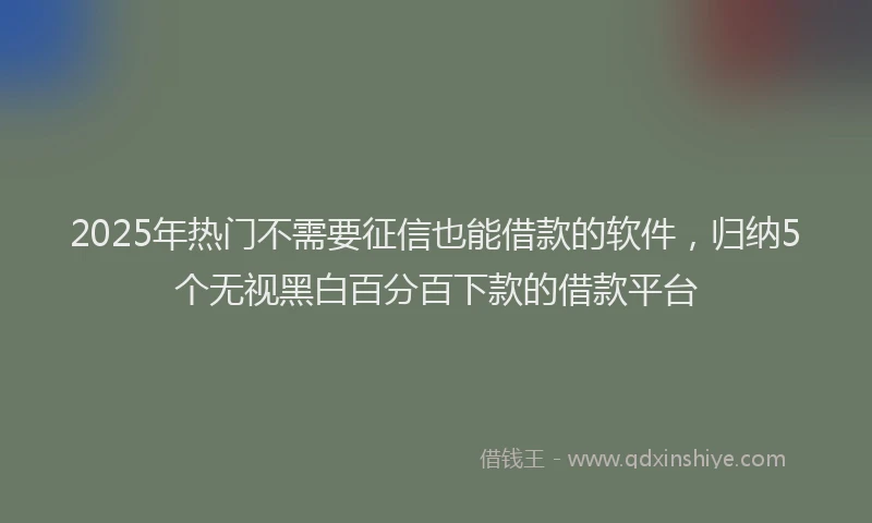 2025年热门不需要征信也能借款的软件，归纳5个无视黑白百分百下款的借款平台