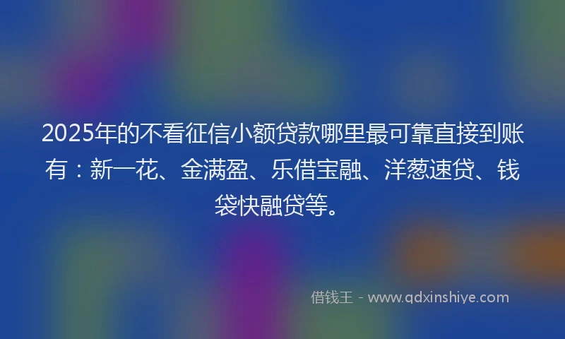 2025年的不看征信小额贷款哪里最可靠直接到账有：新一花、金满盈、乐借宝融、洋葱速贷、钱袋快融贷等。